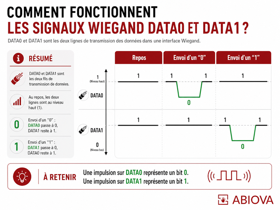 Signaux Wiegand Data 0 et Data 1 pour le contrôle d’accès