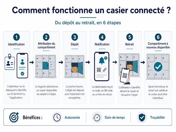 Schéma expliquant le fonctionnement d’un casier connecté