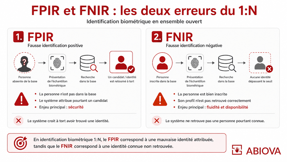 Différence entre fausse identification positive FPIR et fausse identification négative FNIR